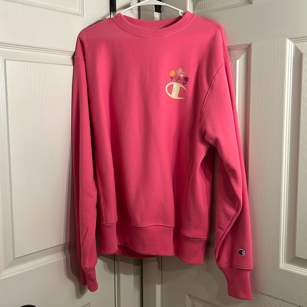 Pink flower champion reverse weave hoodie